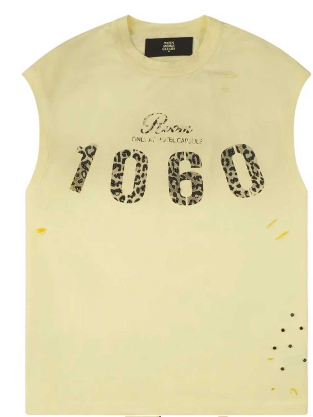Yellow Sleeveless Graphic Tee with Leopard '1060'